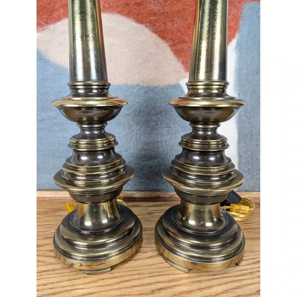 Vintage Westwood Industries Brass Stiffel Style Table Lamps Pair Hollywood Glam